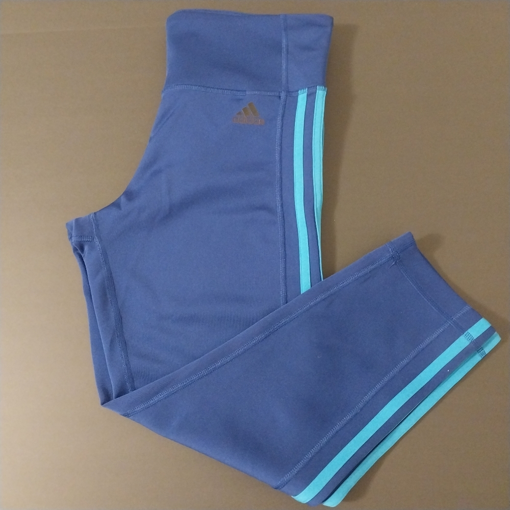 Adidas Blue Leggings with Aqua Stripes